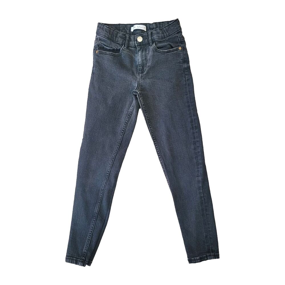 Zara Girls Kids Skinny Fit Comfy Denim Jeans Size 9 Dark Wash Black 134cm